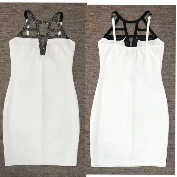 Charlotte Russe White and gray sparkly geometric moon rock mini cocktail dress! - Picture 14 of 15